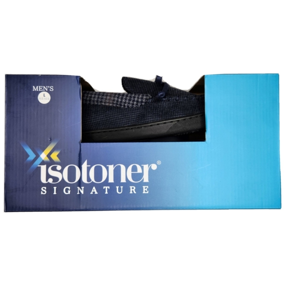 Men's Isotoner Signature Memory Foam Slippers in Navy Blue (Large 9.5-10.5)